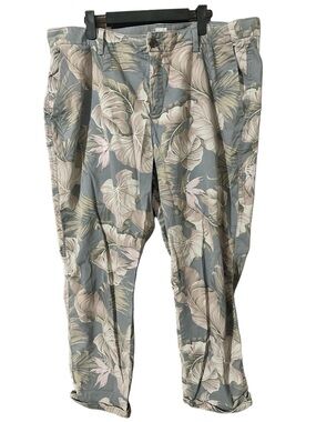 GAP Girlfriend Chinos Tropical Print Cotton Blend Stretch Pink Grey Size 18